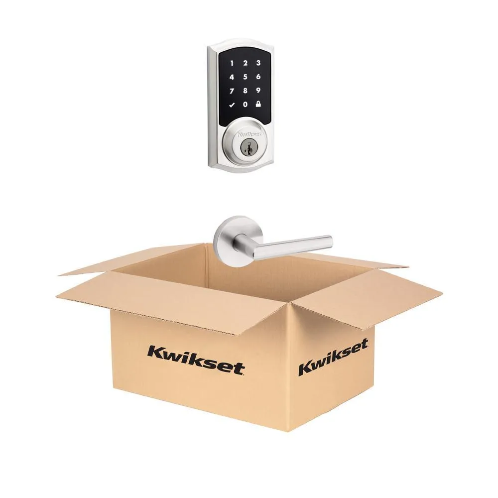 Kwikset Premis Touchscreen Smart Lock Satin Nickel Single Cylinder Electronic Deadbolt featuring Milan Hall/Closet Lever, photo 5 of 6