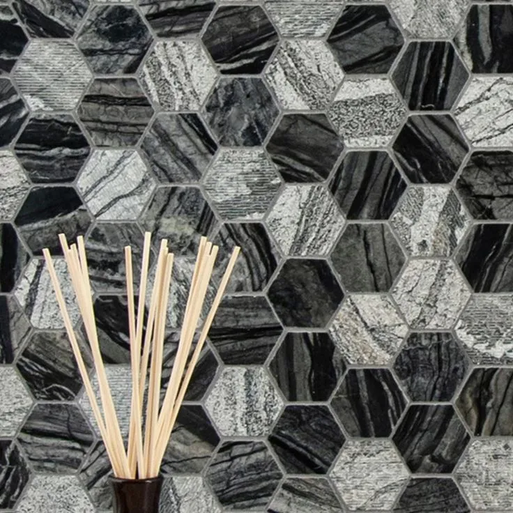 MSI Henley Hexagon 12 in. x 12 in. x 10 mm Textured Marble Mesh-Mounted Mosaic Tile (10 sq. ft. / case), photo 8 of 9