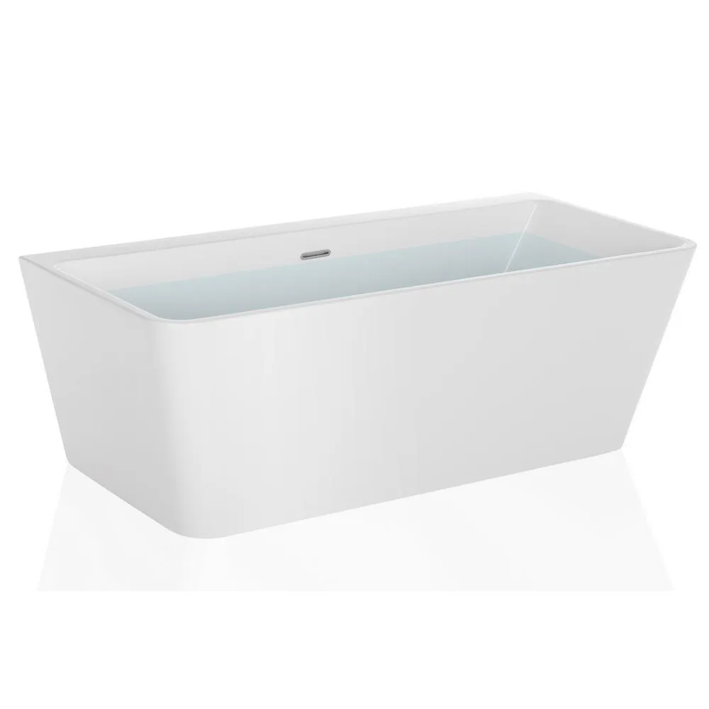 Empava 59 in. Free Standing Bathtub Streamline Stand Alone Flatbottom Acrylic Deep Soaking SPA Tubs for Adults in White, photo 8 of 8