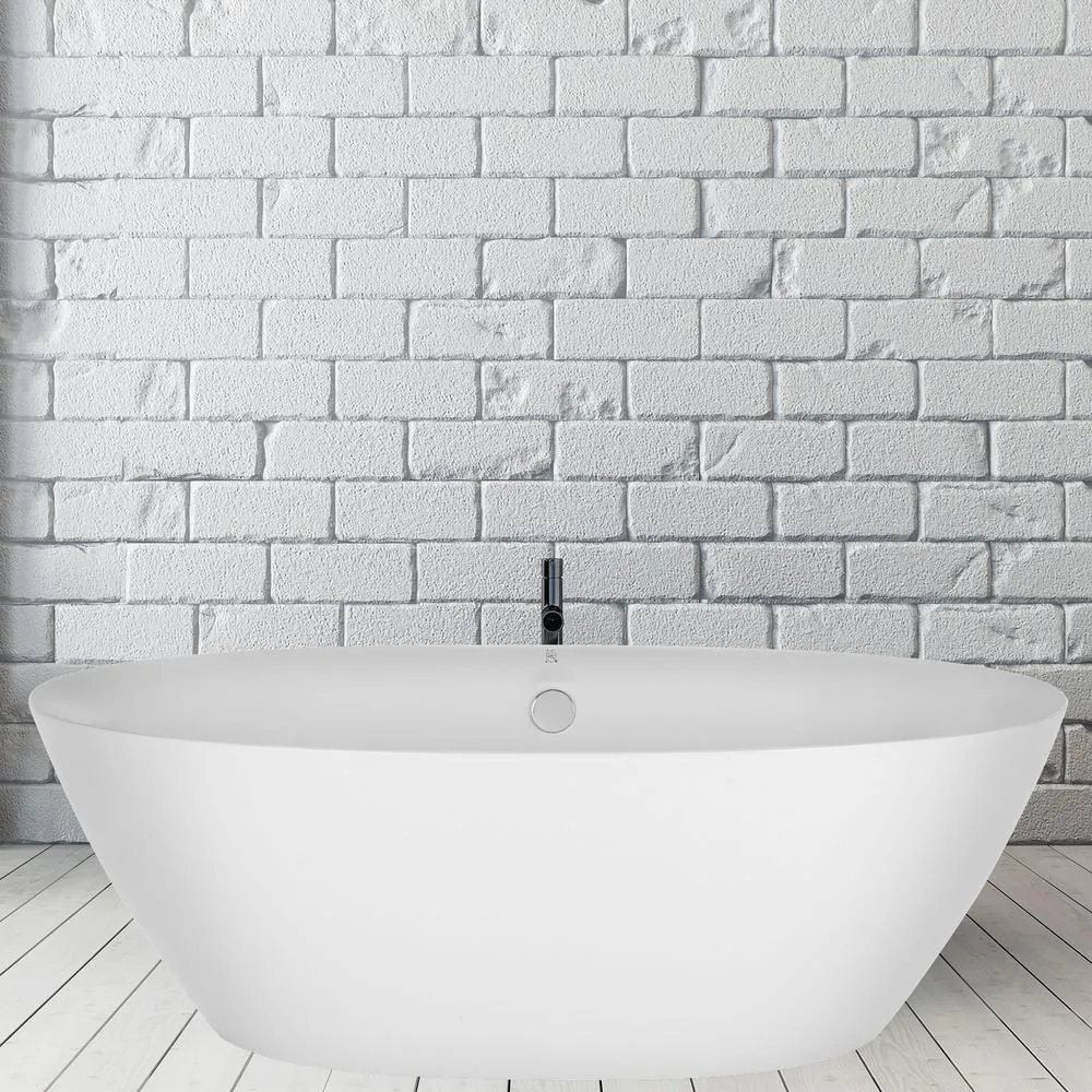 Empava 71 in. Acrylic Stand Alone Flatbottom Freestanding Bathtub Soaking SPA Tub Modern Style in White, photo 5 of 6