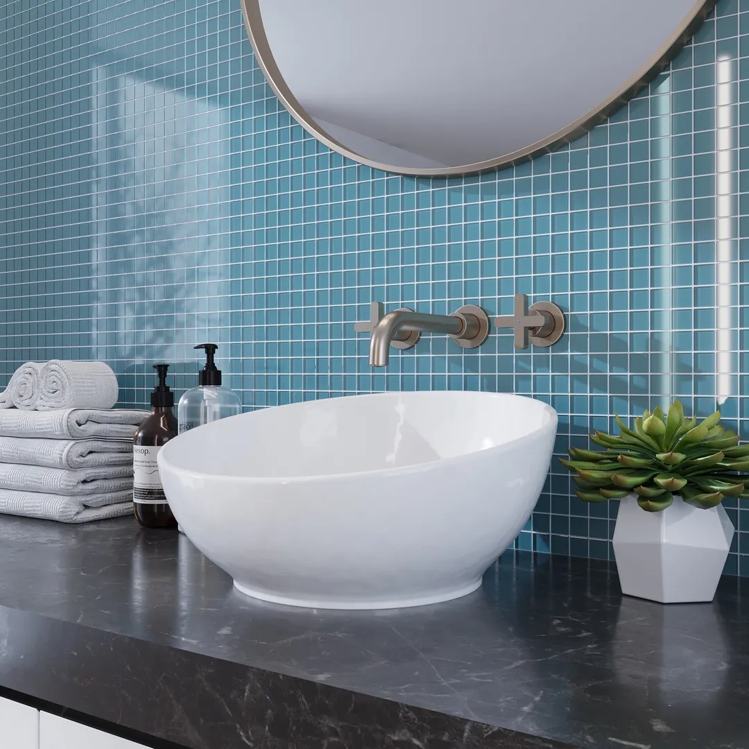 Apollo Tile (Sample) Floor and Wall Tile Turkish Blue 4-in x 4-in Glossy Glass Uniform Squares Mosaic Floor and Wall Tile, photo 2 of 6