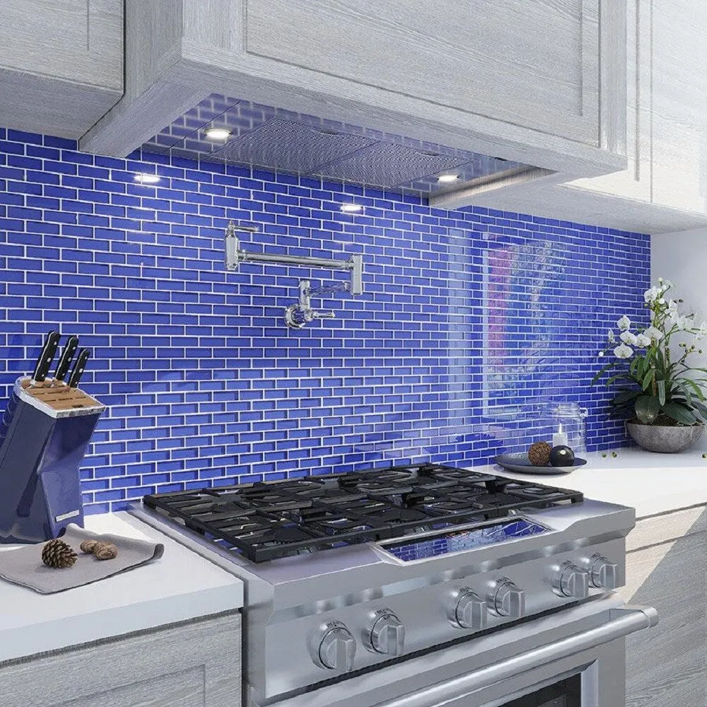 Apollo Tile (Sample) Colorway Royal Blue 4-in x 4-in Glossy Glass Brick Subway Floor and Wall Tile, photo 2 of 9