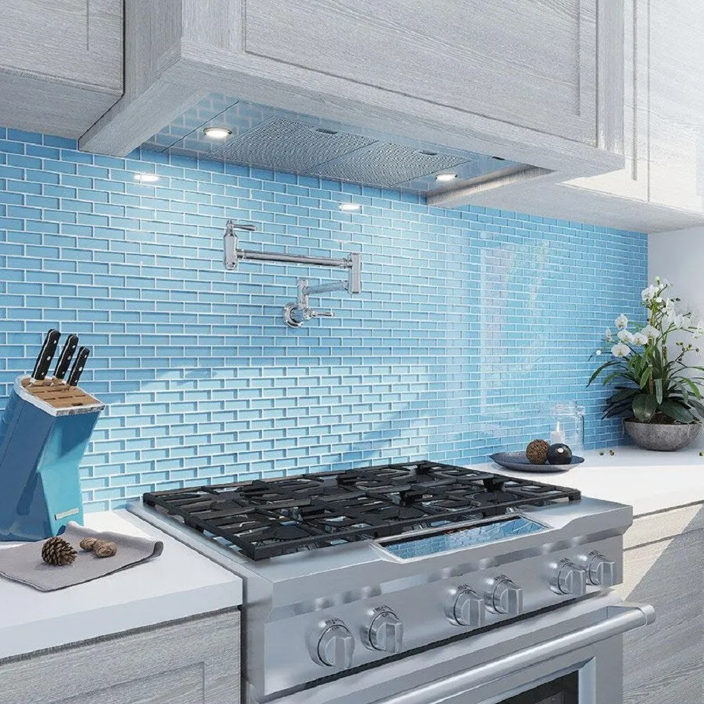 Apollo Tile (Sample) Colorway Carolina Blue 4-in x 4-in Glossy Glass Brick Subway Floor and Wall Tile, photo 2 of 7