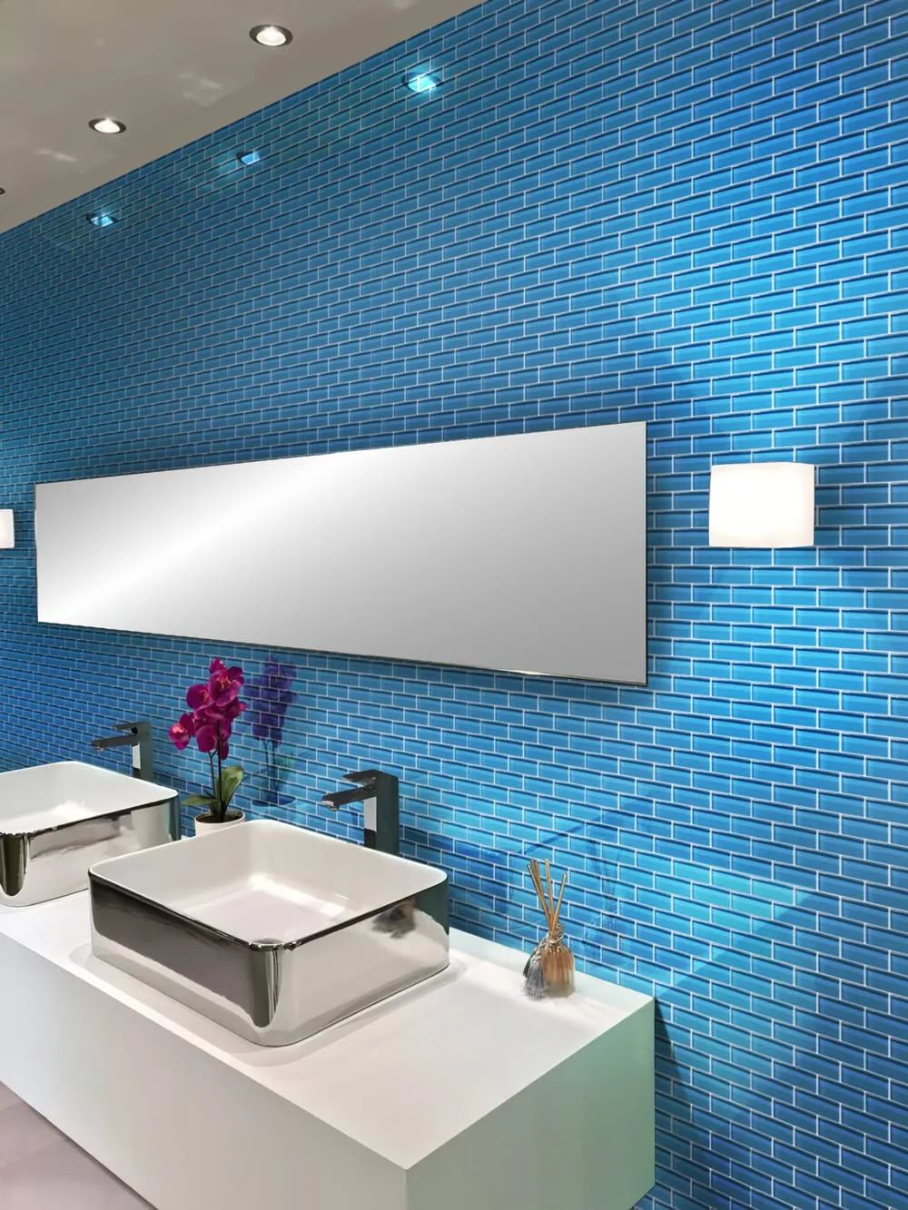 Apollo Tile (Sample) Colorway Sea Blue 4-in x 4-in Glossy Glass Brick Subway Floor and Wall Tile, photo 2 of 7