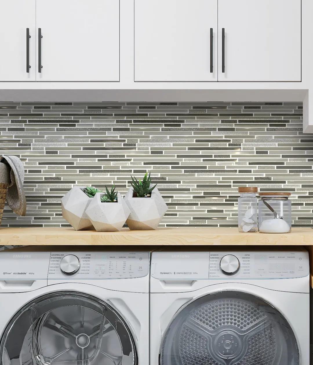 Apollo Tile (Sample) Waterfall White and Beige 4-in x 4-in Multi-finish Glass Linear Mosaic Floor and Wall Tile, photo 2 of 8