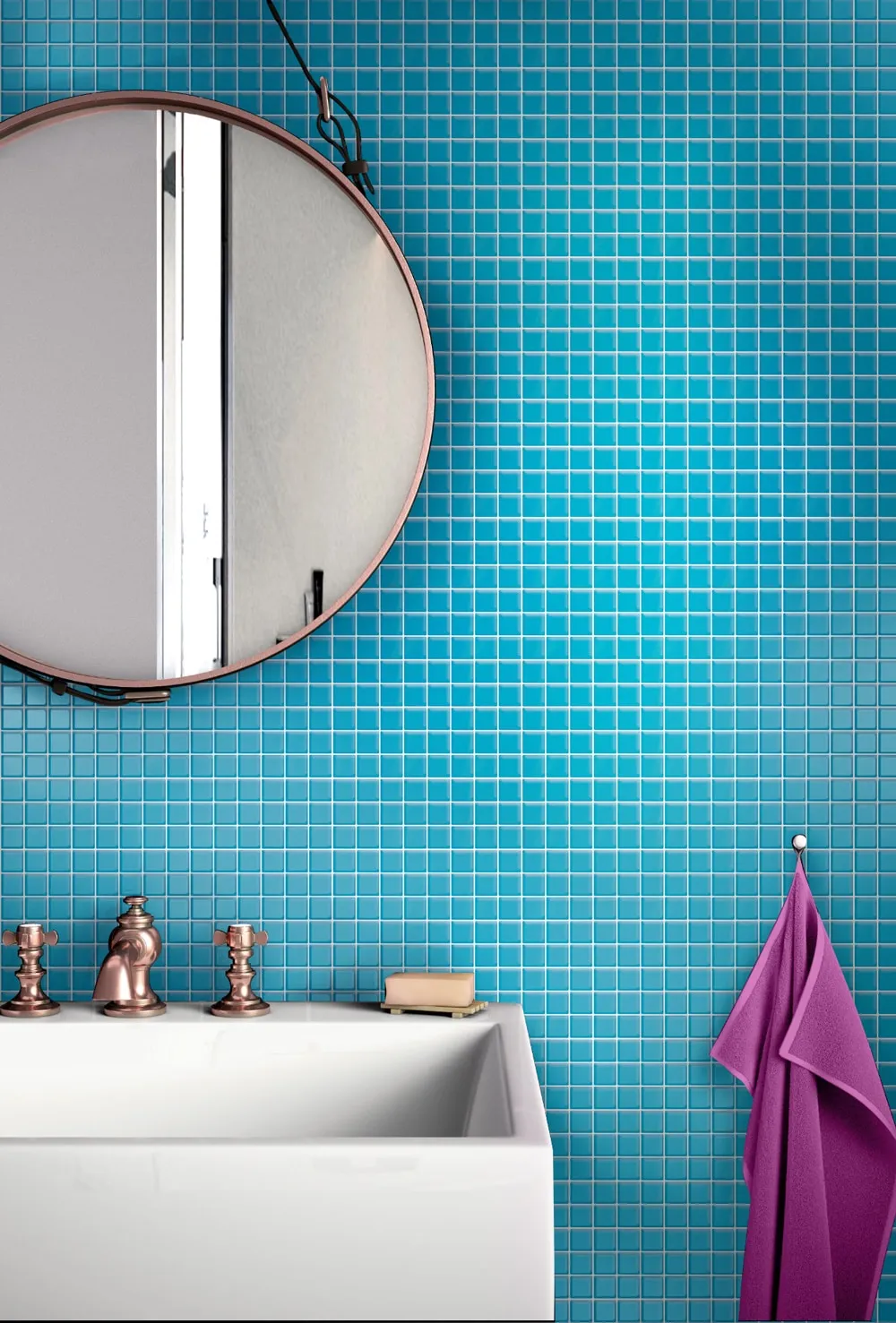 Apollo Tile (Sample) Floor and Wall Tile Cerulean Blue 4-in x 4-in Matte Glass Uniform Squares Mosaic Floor and Wall Tile, photo 2 of 9