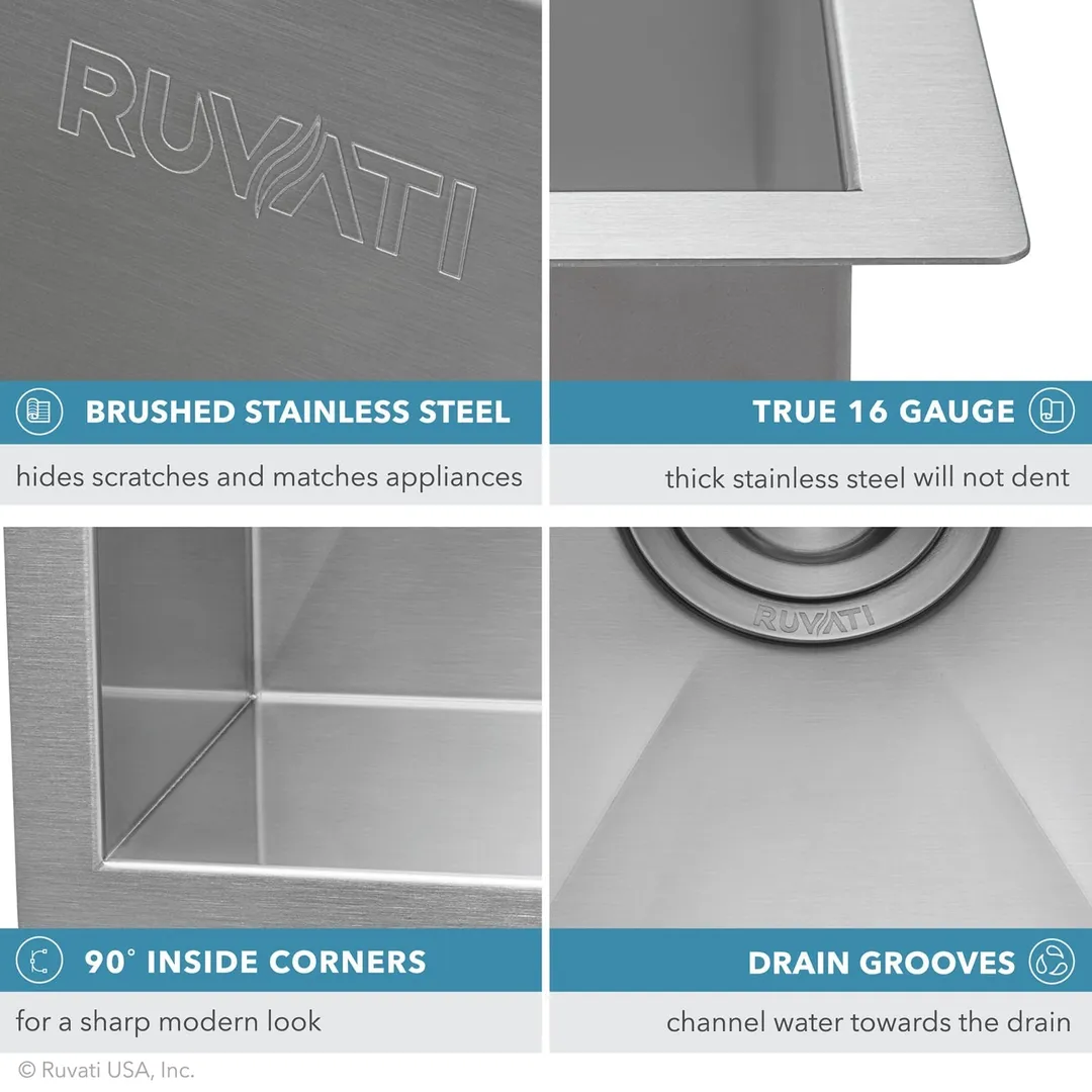 Ruvati Stainless Steel Undermount Laundry Sink with Drain - 21" x 18", photo 27 of 34