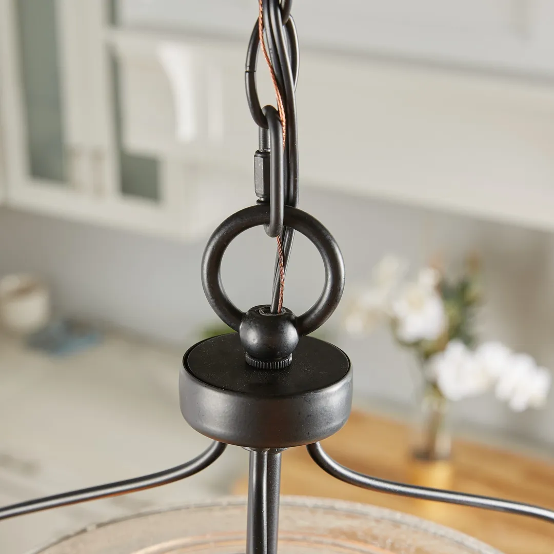 Quoizel Henderson 3-Light Matte Black Farmhouse Seeded Glass Bowl Pendant Light, 15-in, photo 11 of 12
