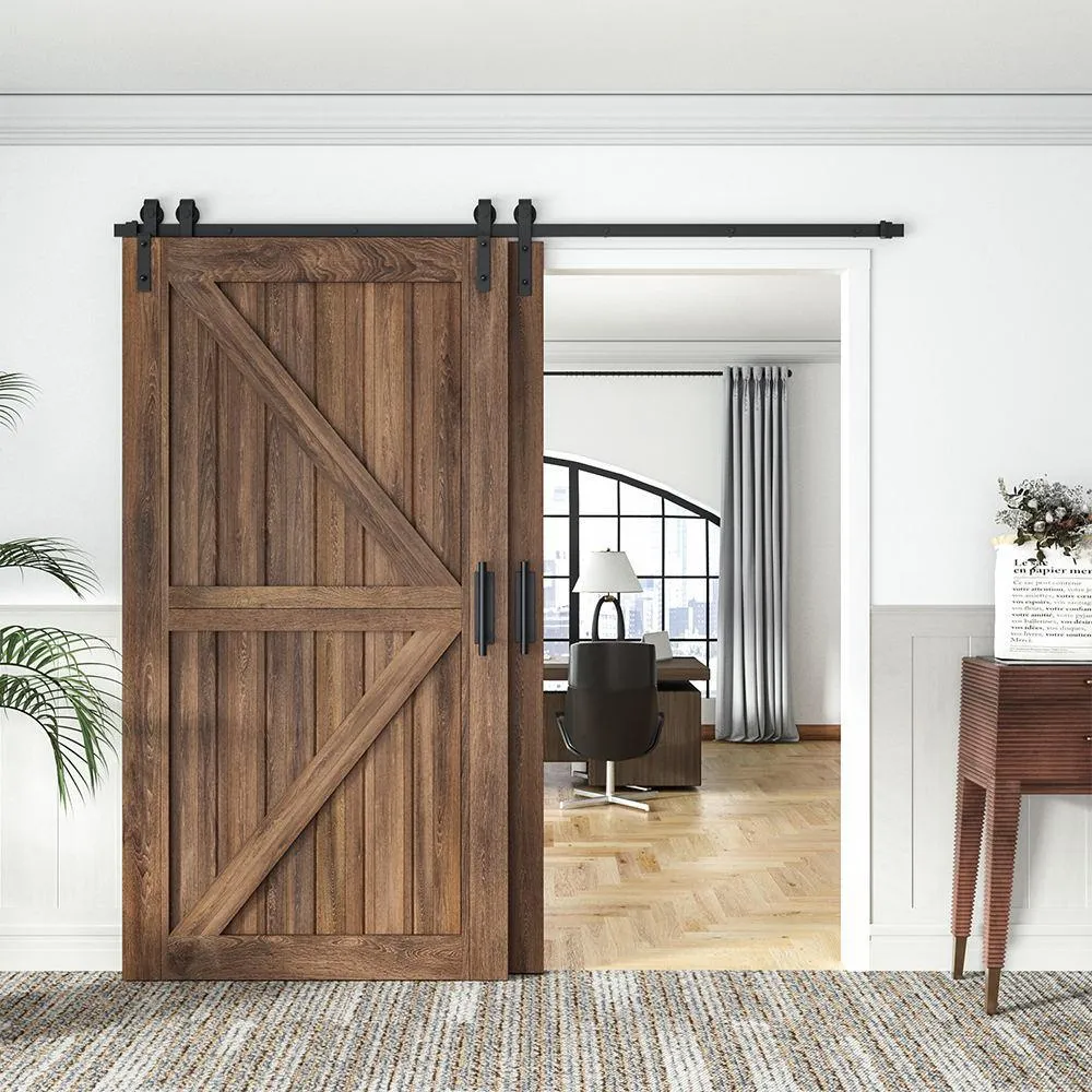 WINSOON 10 ft./120 in. Single Track Bypass Barn Door Hardware Double Doors Kit, Heavy-Duty Sliding 1-Track Antique Roller, photo 4 of 7