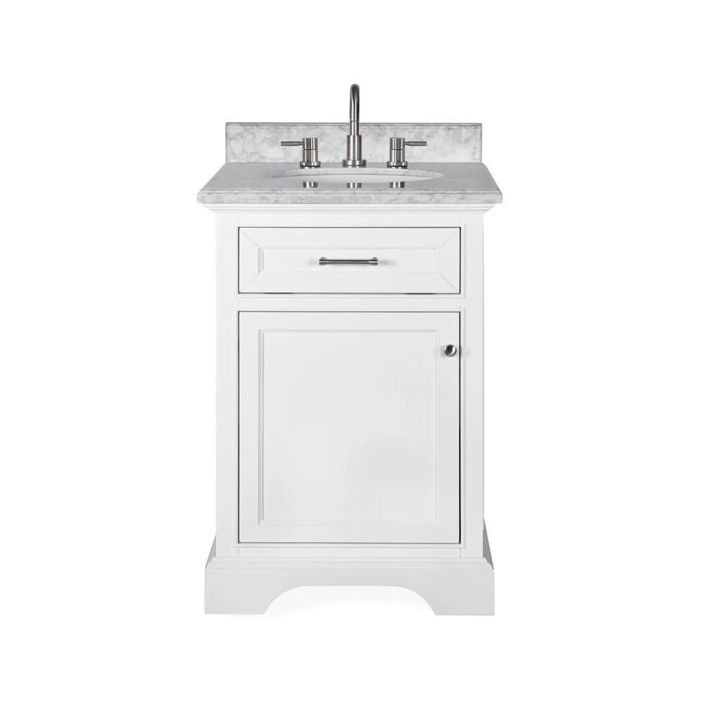 Windlowe 37 in. W x 22 in. D x 35 in. H Bath Vanity in White with Carrera Marble Vanity Top in White with White Sink, photo 9 of 15