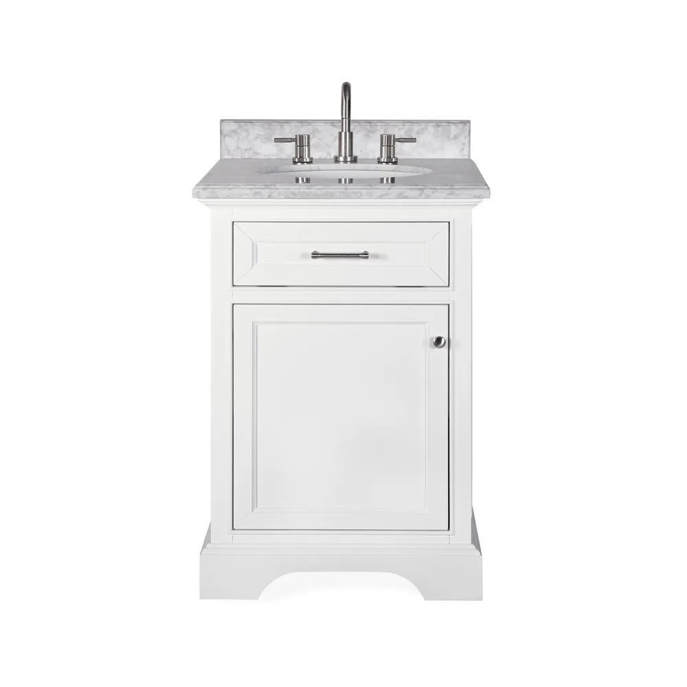Windlowe 49 in. W x 22 in. D x 35 in. H Bath Vanity in White with Carrera Marble Vanity Top in White with White Sink, photo 11 of 11