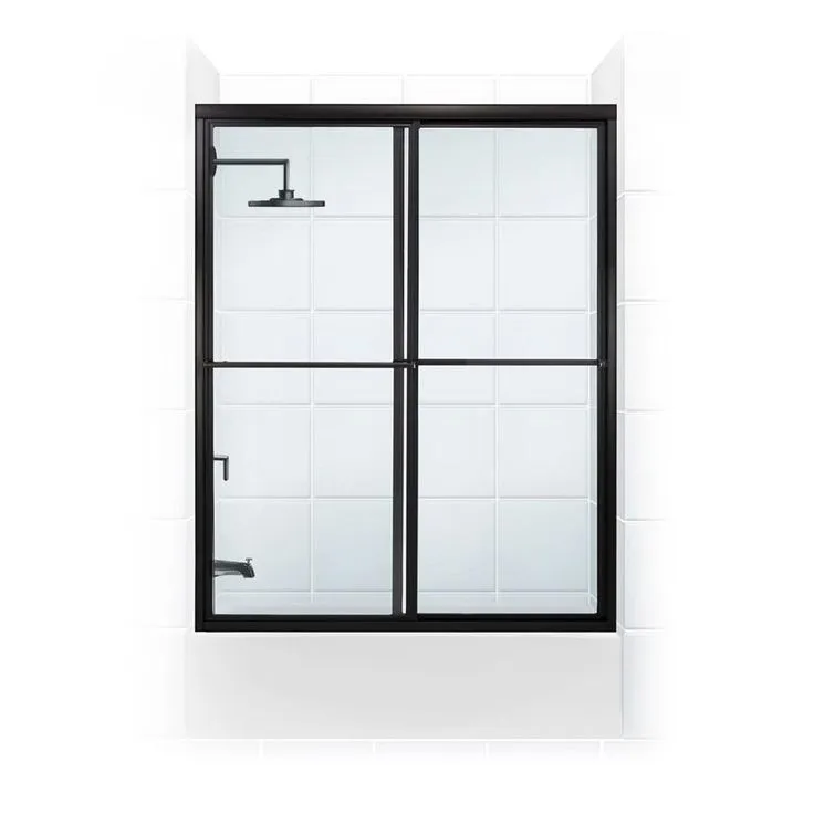 Coastal Shower Doors Newport 56 in. to 57.625 in. x 56 in. Framed Sliding Bathtub Door with Towel Bar in Matte Black and Clear Glass, photo 2 of 7