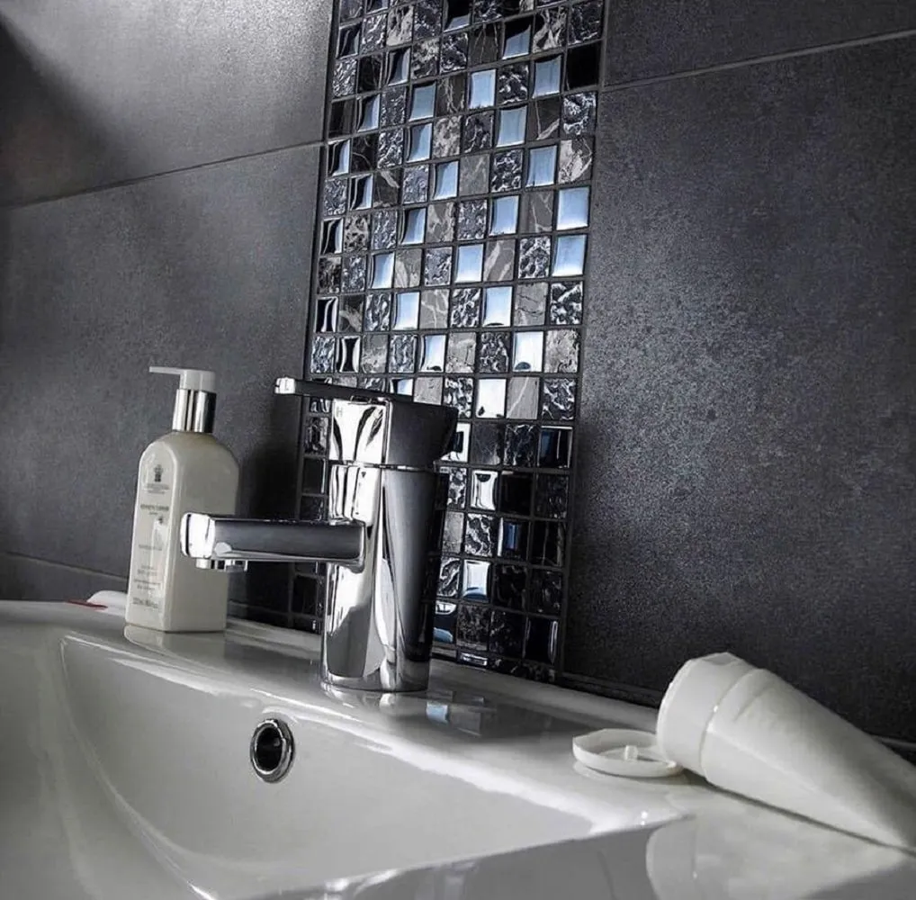 Apollo Tile (Sample) Elaina Steel Gray and Silver 4-in x 4-in Glossy Glass Uniform Squares Floor and Wall Tile, photo 2 of 8