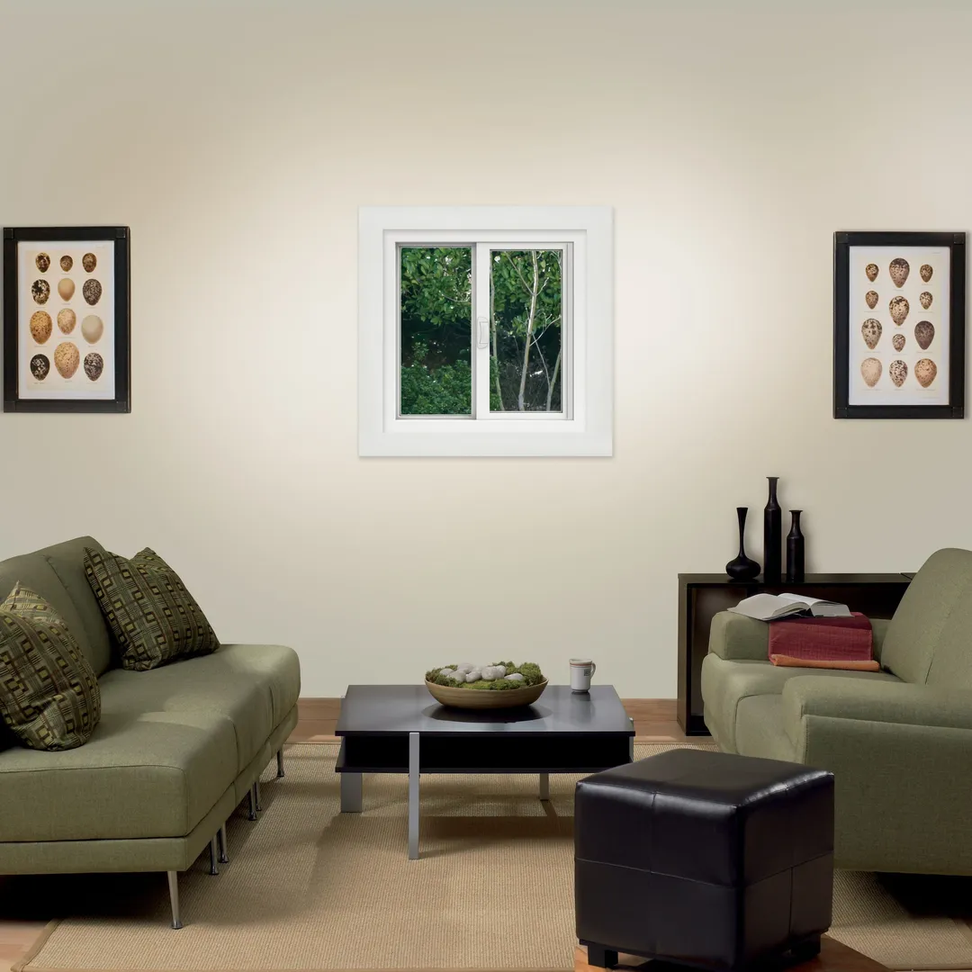 JELD-WEN FiniShield V-4500 23-1/2-in x 23-1/2-in x 3-in Jamb Left-Operable Vinyl Sliding Window, Black Exterior/White Interior, Full Screen Included, photo 6 of 8