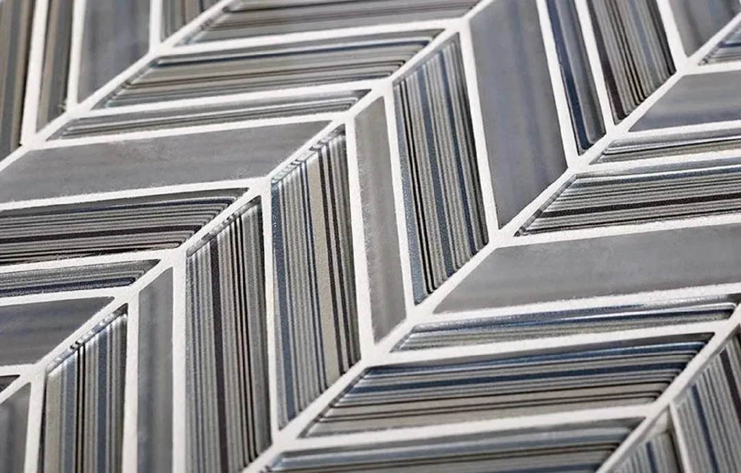 Apollo Tile (Sample) Glacier Blue and Gray 4-in x 4-in Polished Glass Chevron Mosaic Floor and Wall Tile, photo 4 of 5