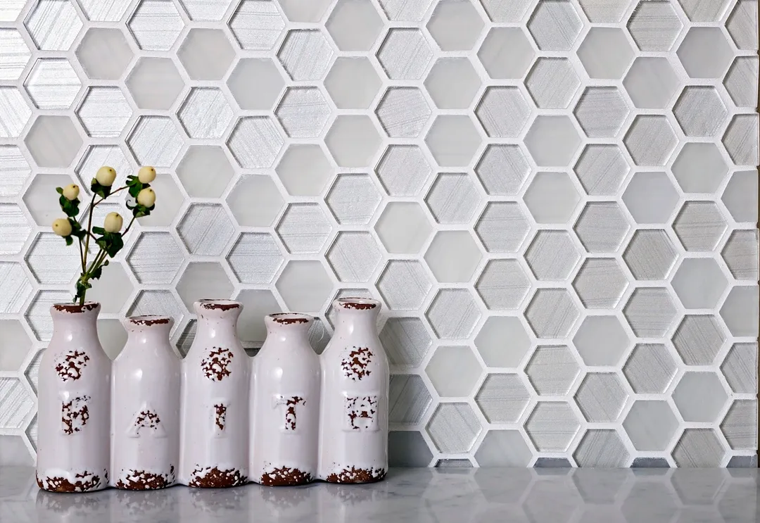 Apollo Tile (Sample) Glacier Pearl White 4-in x 4-in Polished Glass Honeycomb Mosaic Floor and Wall Tile, photo 4 of 7