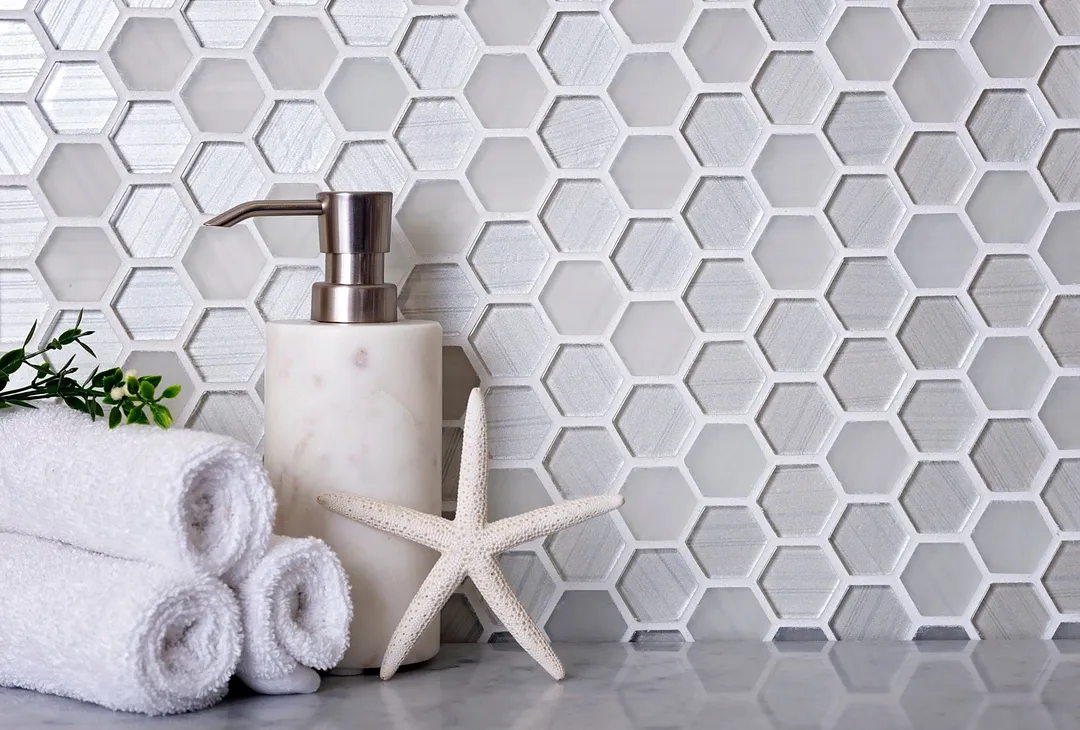 Apollo Tile (Sample) Glacier Pearl White 4-in x 4-in Polished Glass Honeycomb Mosaic Floor and Wall Tile, photo 5 of 7