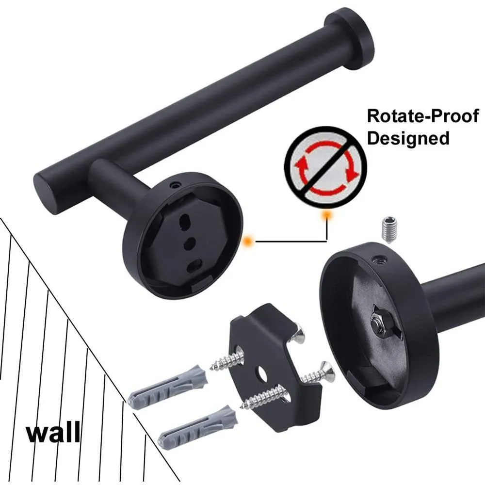 Wall Mounted Single Arm Toilet Paper Holder in Stainless Steel Matte Black, photo 6 of 10