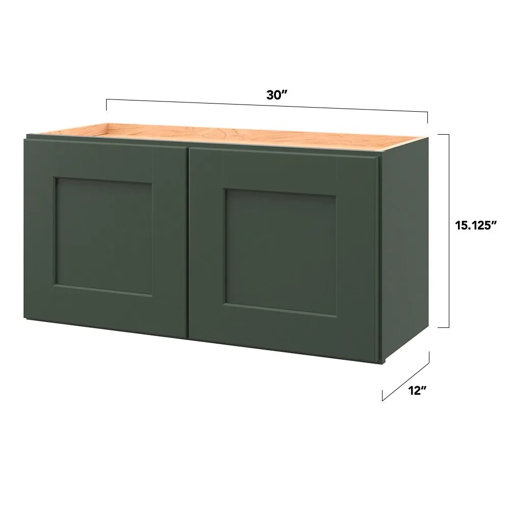 allen + roth Galway 30-in W x 15.125-in H x 12-in D Sage Wall Fully Assembled Cabinet (Flat Panel Shaker Door Style), photo 5 of 14