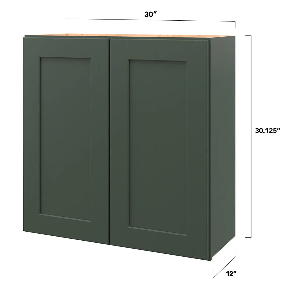 allen + roth Galway 30-in W x 30.125-in H x 12-in D Sage Wall Fully Assembled Cabinet (Flat Panel Shaker Door Style), photo 5 of 12