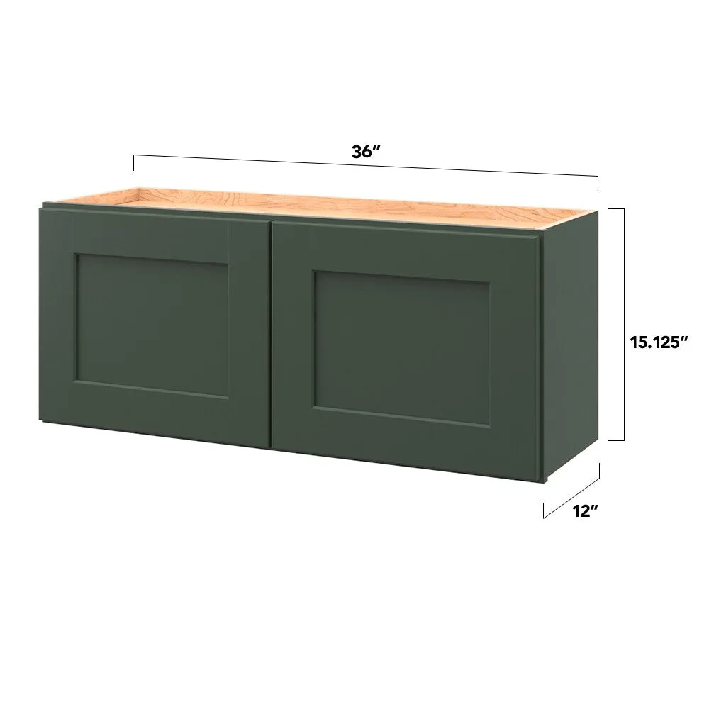 allen + roth Galway 36-in W x 15.125-in H x 12-in D Sage Wall Fully Assembled Cabinet (Flat Panel Shaker Door Style), photo 5 of 15