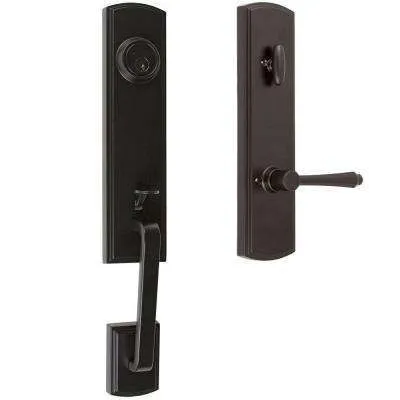 Sussex Satin Nickel Door Handleset with Springdale Lever Interior and Single Cylinder Deadbolt
