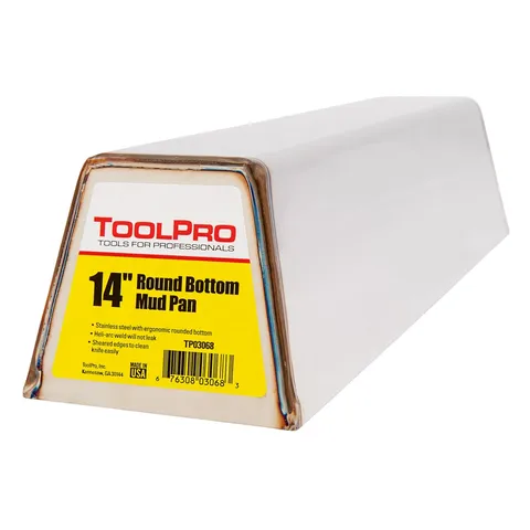 14 in. Stainless Steel Round Bottom Mud Pan 5 in wide · 14 in long · 4 in deep Drywall Mud Pan
