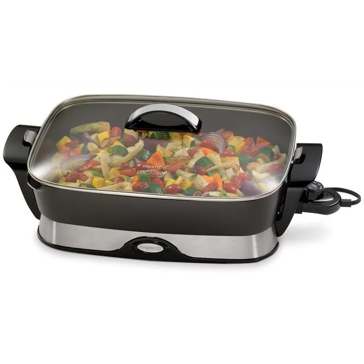 Presto 16 in. x 12 in. (118 sq. in.) Black Cast Aluminum Foldaway Electric Skillet with Glass Lid, photo 4 of 5