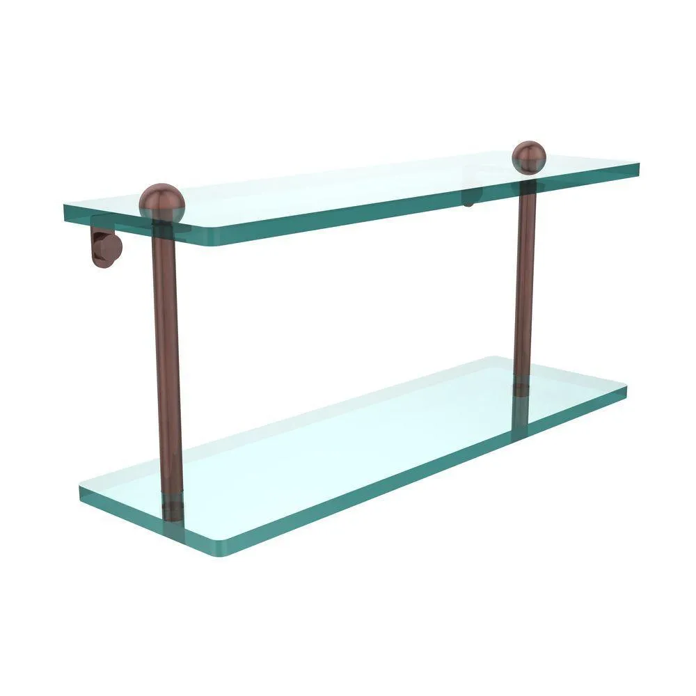 Allied Brass 16 in. L x 8 in. H x 5 in. W 2-Tier Clear Glass Bathroom Shelf in Polished Chrome, photo 12 of 14