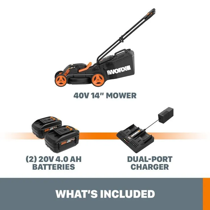 Worx POWER SHARE 40-Volt 14 in. Cordless Battery Walk Behind Mower with Mulching & Intellicut, (Battery & Charger Included), photo 8 of 8