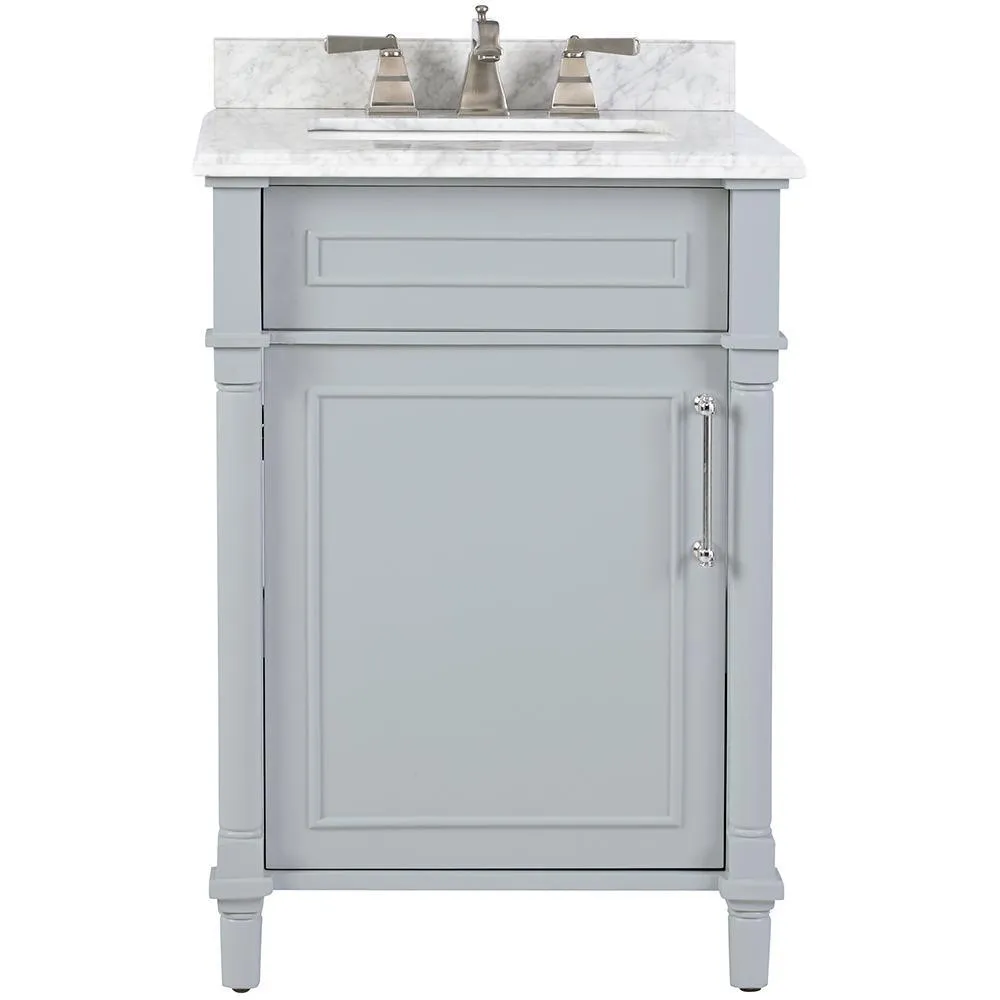 Aberdeen 36 in. W x 22 in. D Single Bath Vanity in White with Carrara Marble Top with White Sink, photo 2 of 27