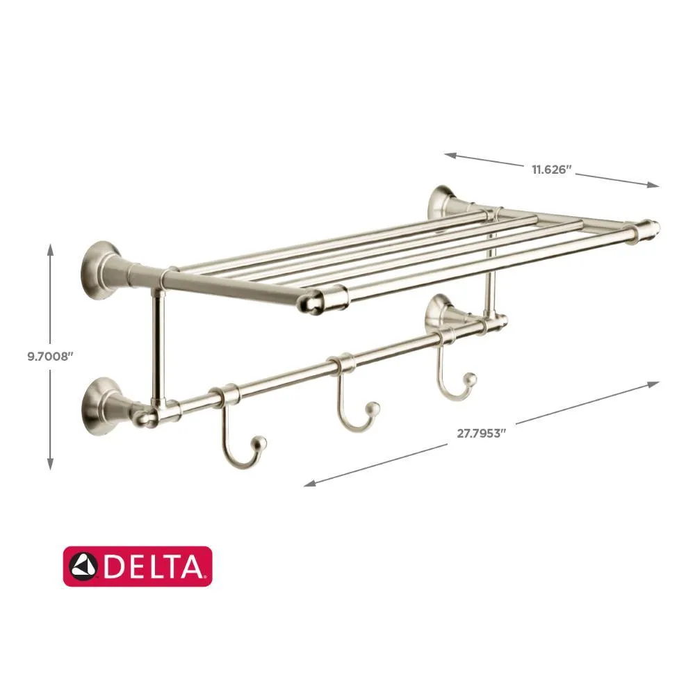 Delta 24 in. W Towel Shelf with 3-Towel Hooks in Brushed Nickel, photo 5 of 9