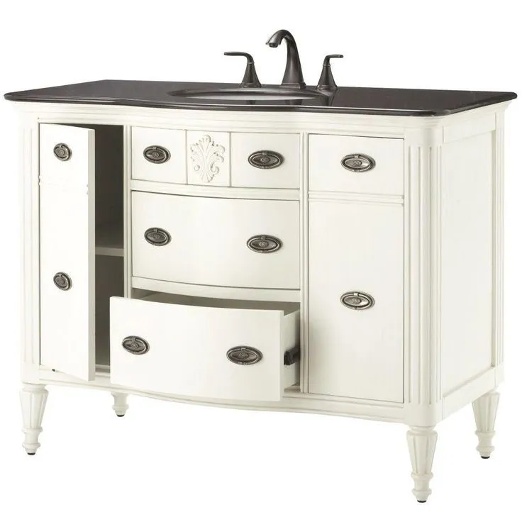 Wellington 44 in. W x 22 in. D Bath Vanity in Ivory with Granite Vanity Top in Black with White Sink, photo 4 of 10