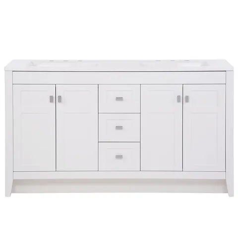 Brenton 60-in White Double-Sink Vanity with Cultured Marble Top
