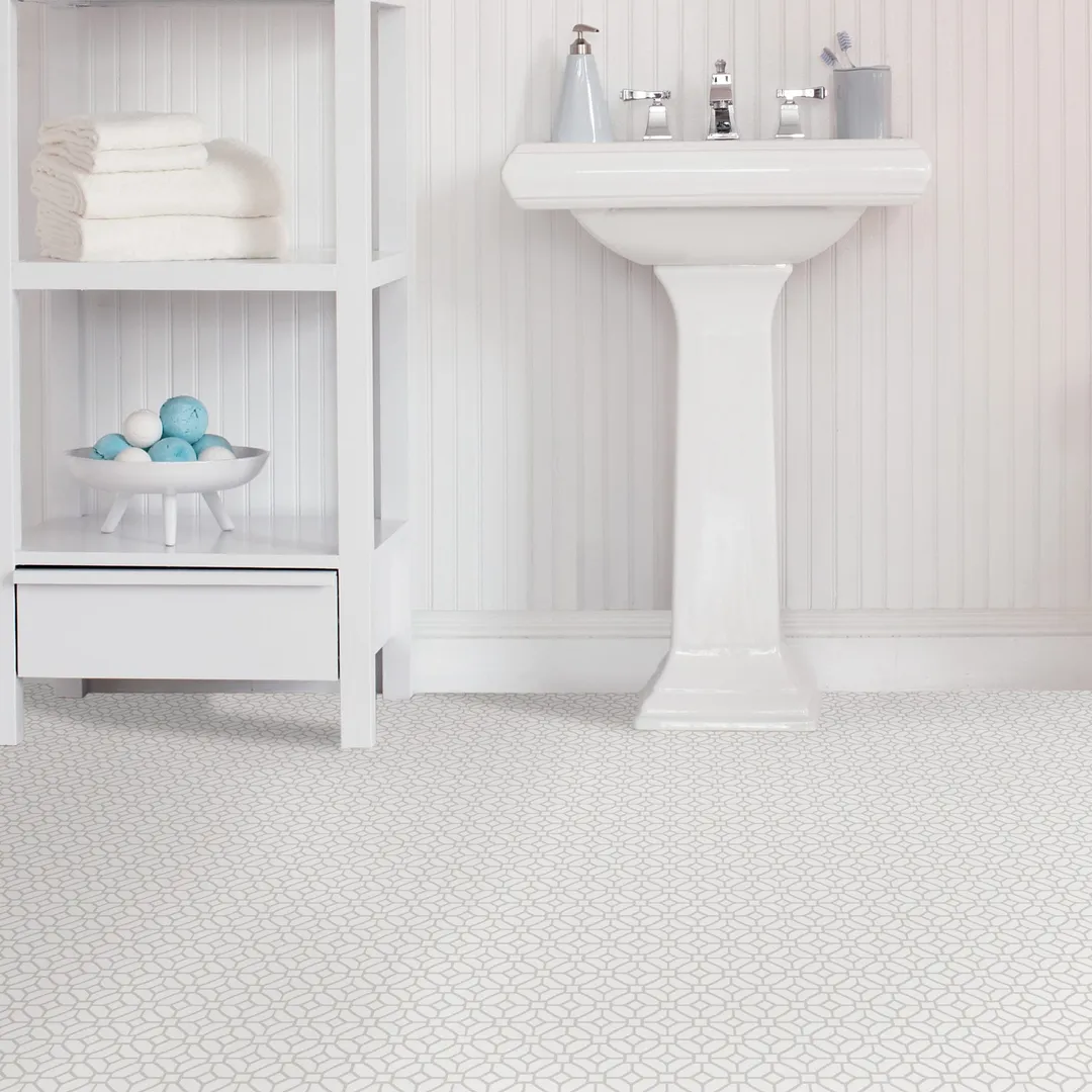 FloorPops White 12-in x 12-in Water Resistant Peel and Stick Vinyl Tile Flooring (20-sq ft), photo 3 of 8