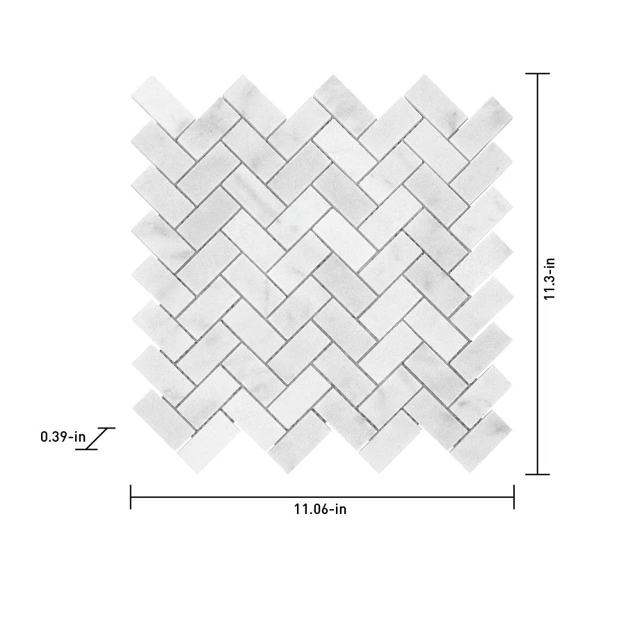 Satori Bianco Polished 11-in x 12-in Natural Marble Herringbone Mosaic Wall Tile (0.9-sq ft Sheet), photo 9 of 13