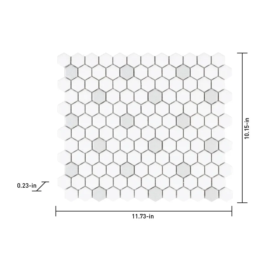 Satori Hudson Brilliant White and Gray 10-in x 12-in Matte Porcelain Hexagon Mosaic Floor and Wall Tile (0.82-sq. ft/ Piece), photo 8 of 9