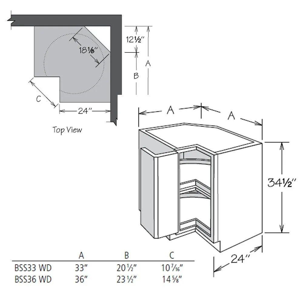 allen + roth Pattingham 36-in W x 34.5-in H x 24-in D Harbor Lazy Susan Corner Base Fully Assembled Cabinet (Raised Panel Square Style), photo 14 of 15