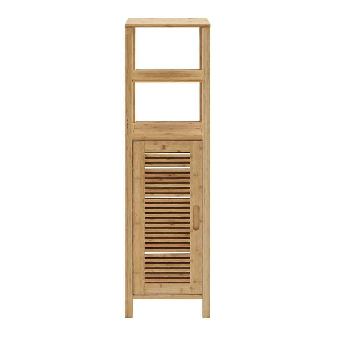 Linon Bracken Mid Cabinet 13-in x 46.5-in x 11-in Natural Bamboo Wood Freestanding Linen Cabinet, photo 5 of 9