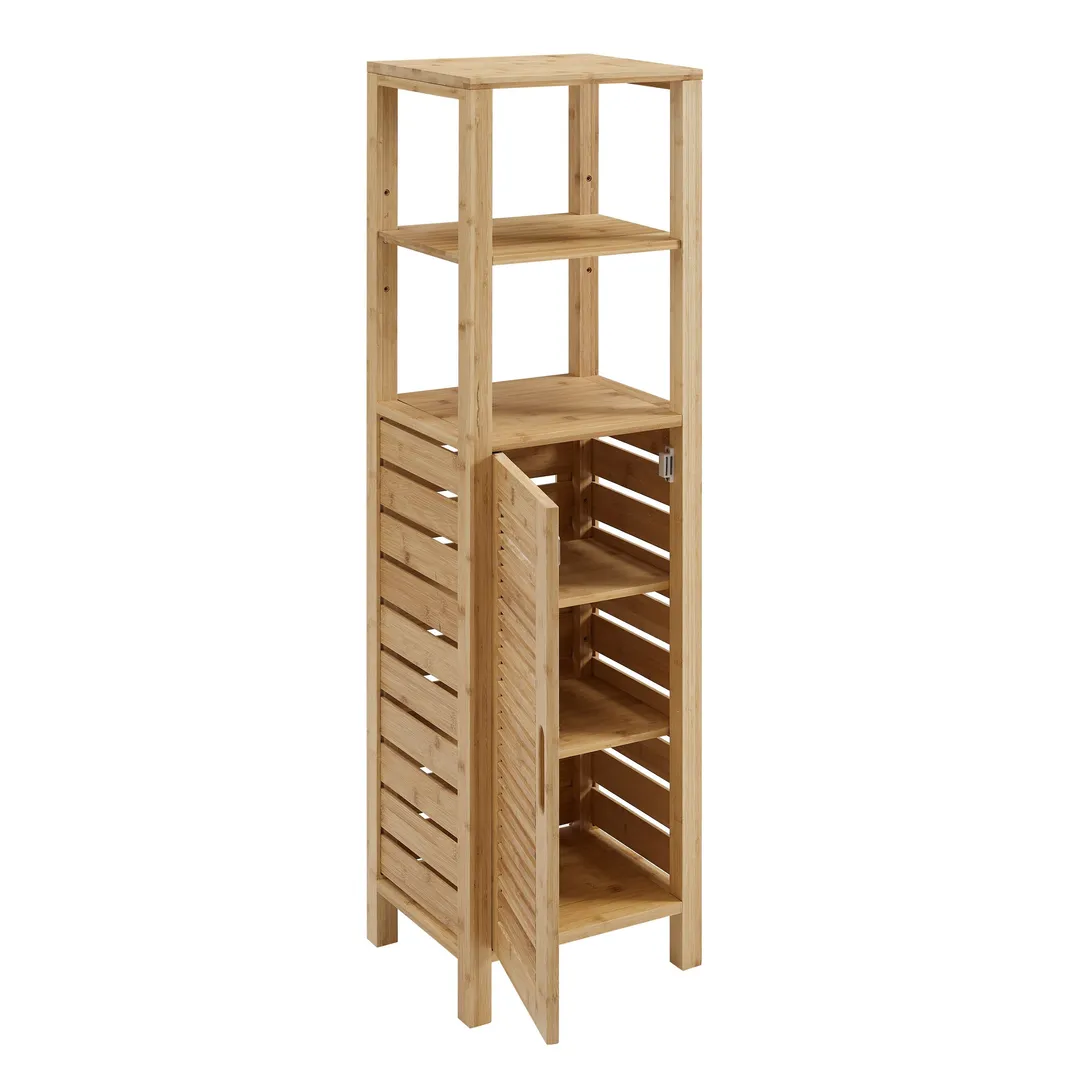 Linon Bracken Mid Cabinet 13-in x 46.5-in x 11-in Natural Bamboo Wood Freestanding Linen Cabinet, photo 7 of 9
