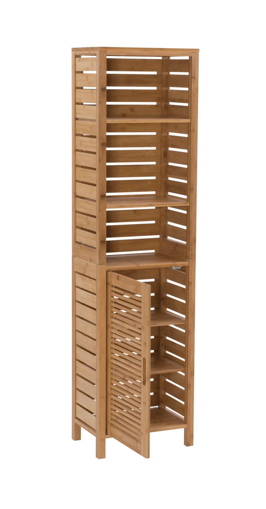 Linon Bracken Tall Cabinet 16-in x 61.75-in x 11-in Natural Bamboo Wood Freestanding Linen Cabinet, photo 8 of 10