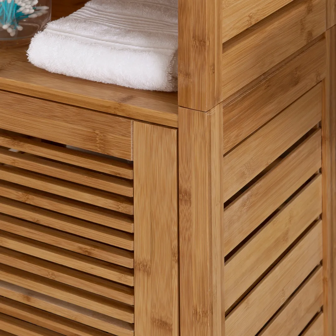 Linon Bracken Tall Cabinet 16-in x 61.75-in x 11-in Natural Bamboo Wood Freestanding Linen Cabinet, photo 10 of 10