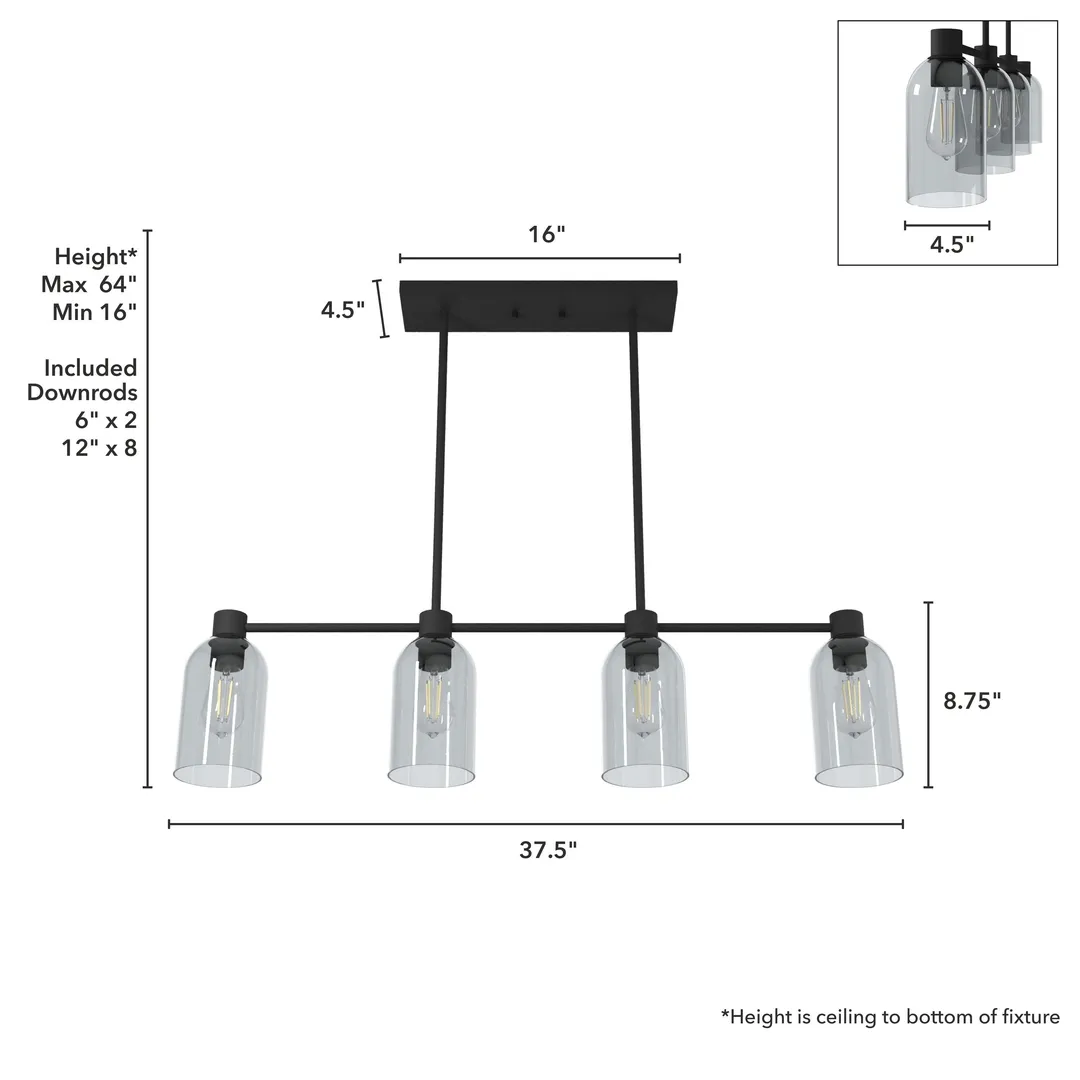 Hunter Lochemeade 4-Light Matte Black Modern/Contemporary Led Crystal Chandelier, photo 6 of 12