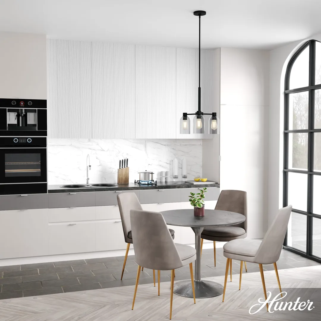 Hunter Lochemeade 3-Light Matte Black Modern/Contemporary Led Crystal Chandelier, photo 3 of 10