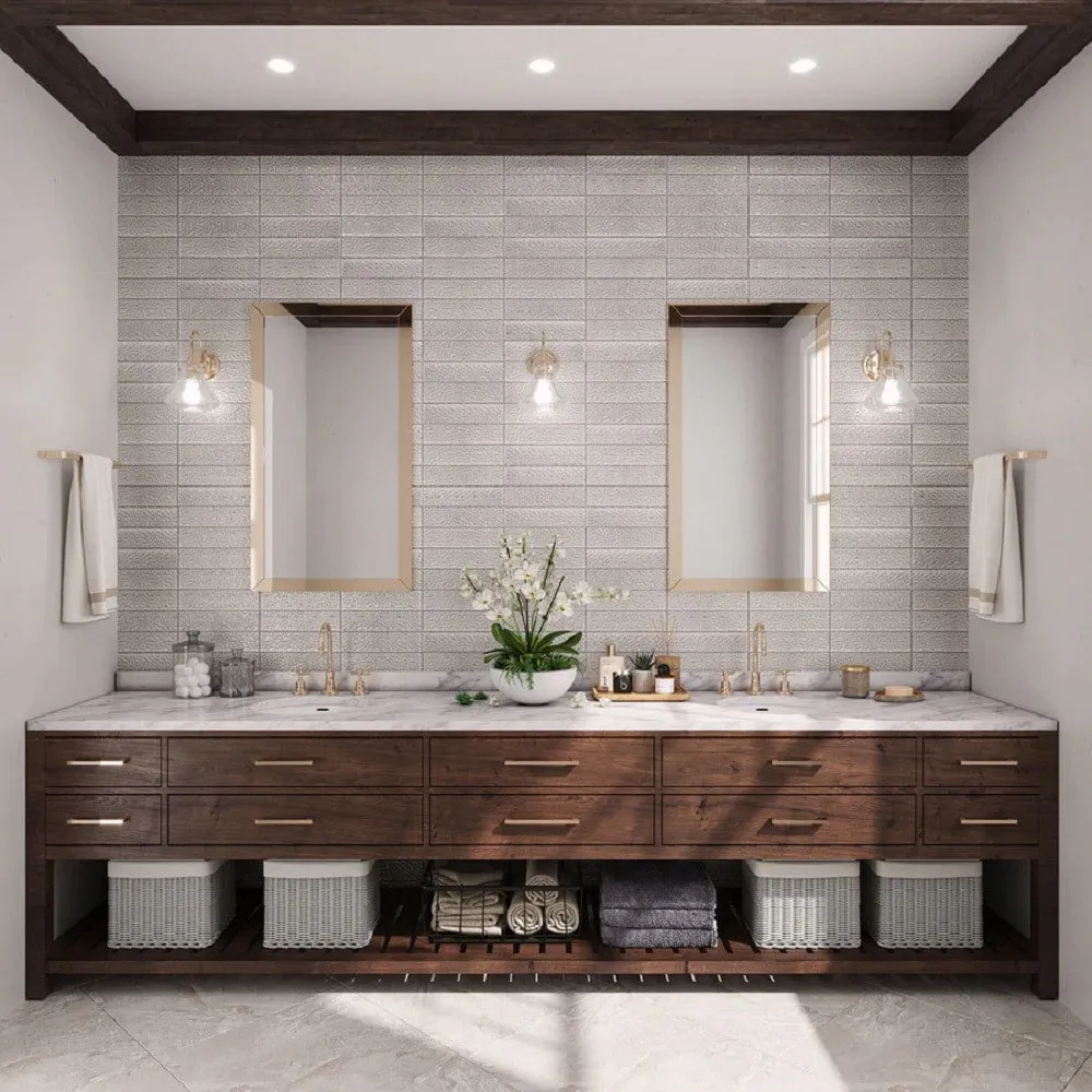 Apollo Tile (Sample) Colorway Pearl White 3-in x 12-in Multi-finish Glass Subway Wall Tile, photo 2 of 6
