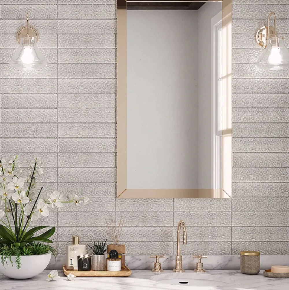 Apollo Tile (Sample) Colorway Pearl White 3-in x 12-in Multi-finish Glass Subway Wall Tile, photo 3 of 6