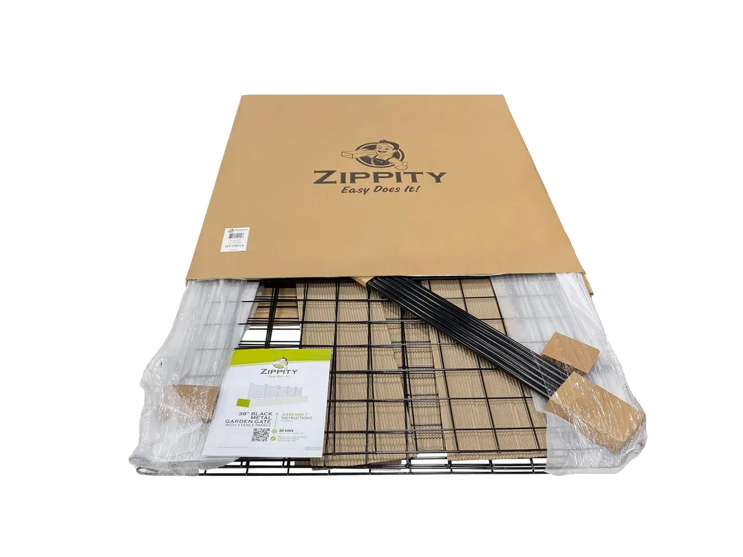 Zippity Outdoor Products 1 Gate 4 Panels 3-ft H x 3-ft W Black Galvanized Iron Scallop No Dig Garden Fence Gate Kit, photo 6 of 8