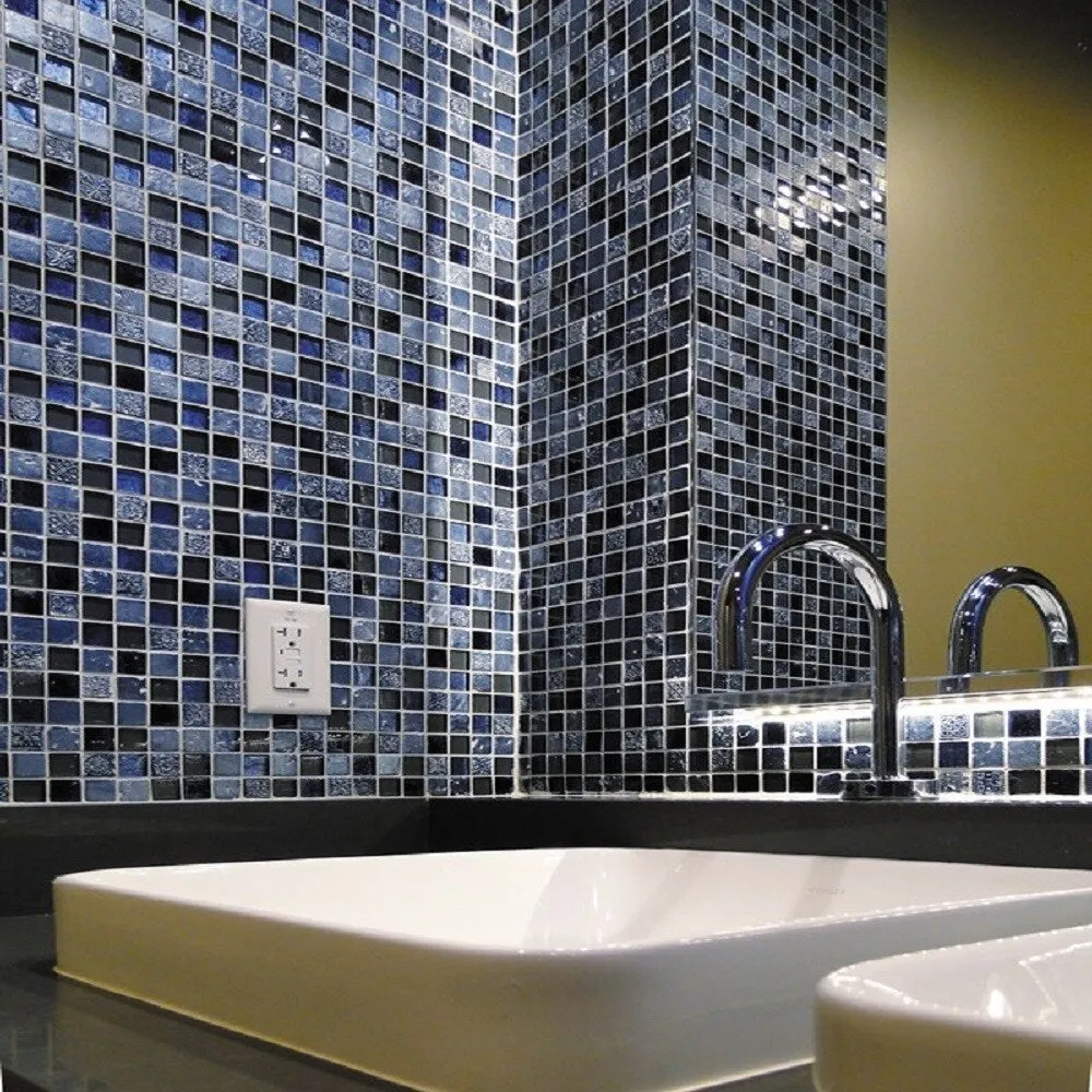 Apollo Tile (Sample) Wall Tile Mini Square Gray and Blue 4-in x 4-in Glossy Glass/Metal/Stone Marble Wall Tile, photo 2 of 7