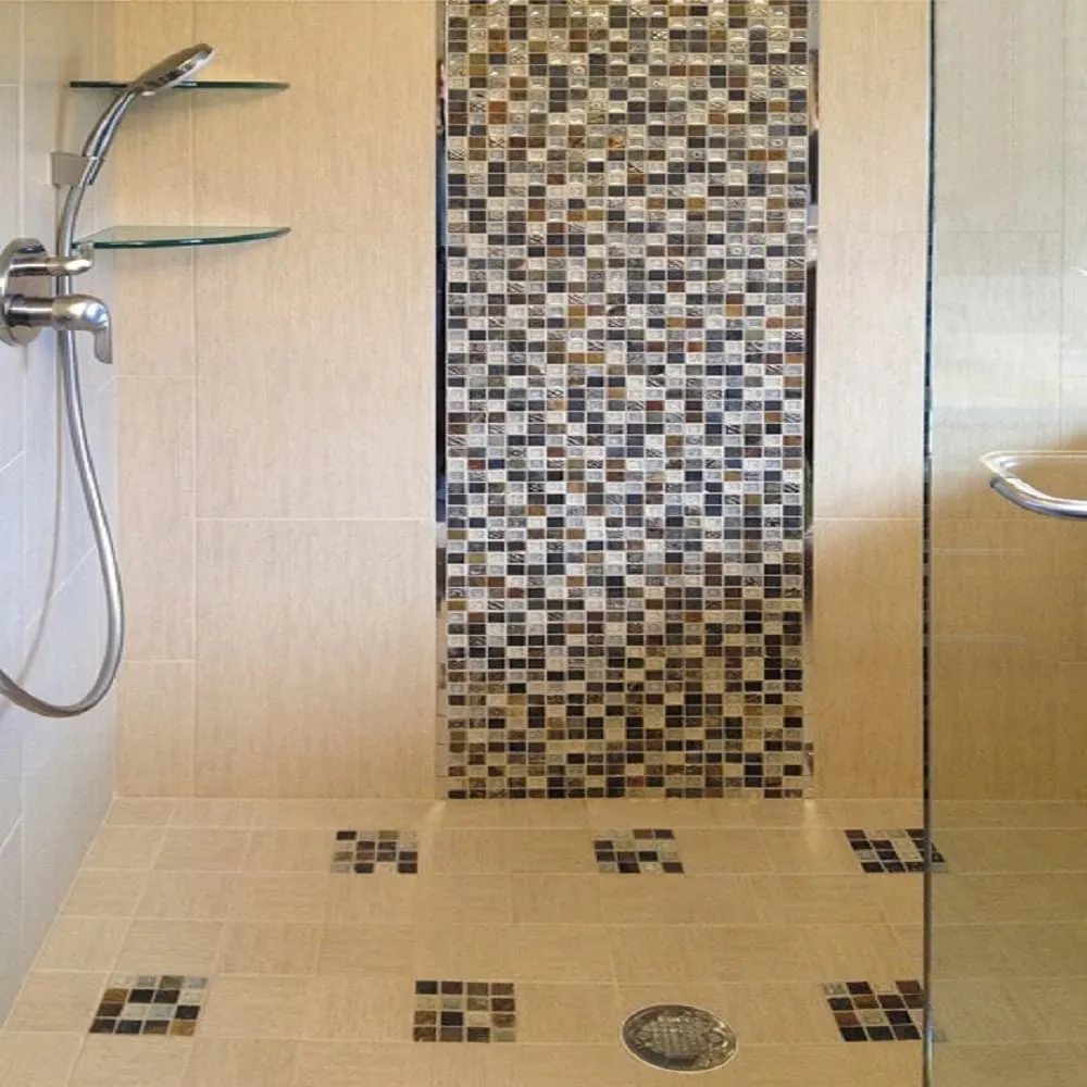 Apollo Tile (Sample) Mini Square Beige and Brown 4-in x 4-in Glossy Glass/Metal/Stone Marble Floor and Wall Tile, photo 2 of 7