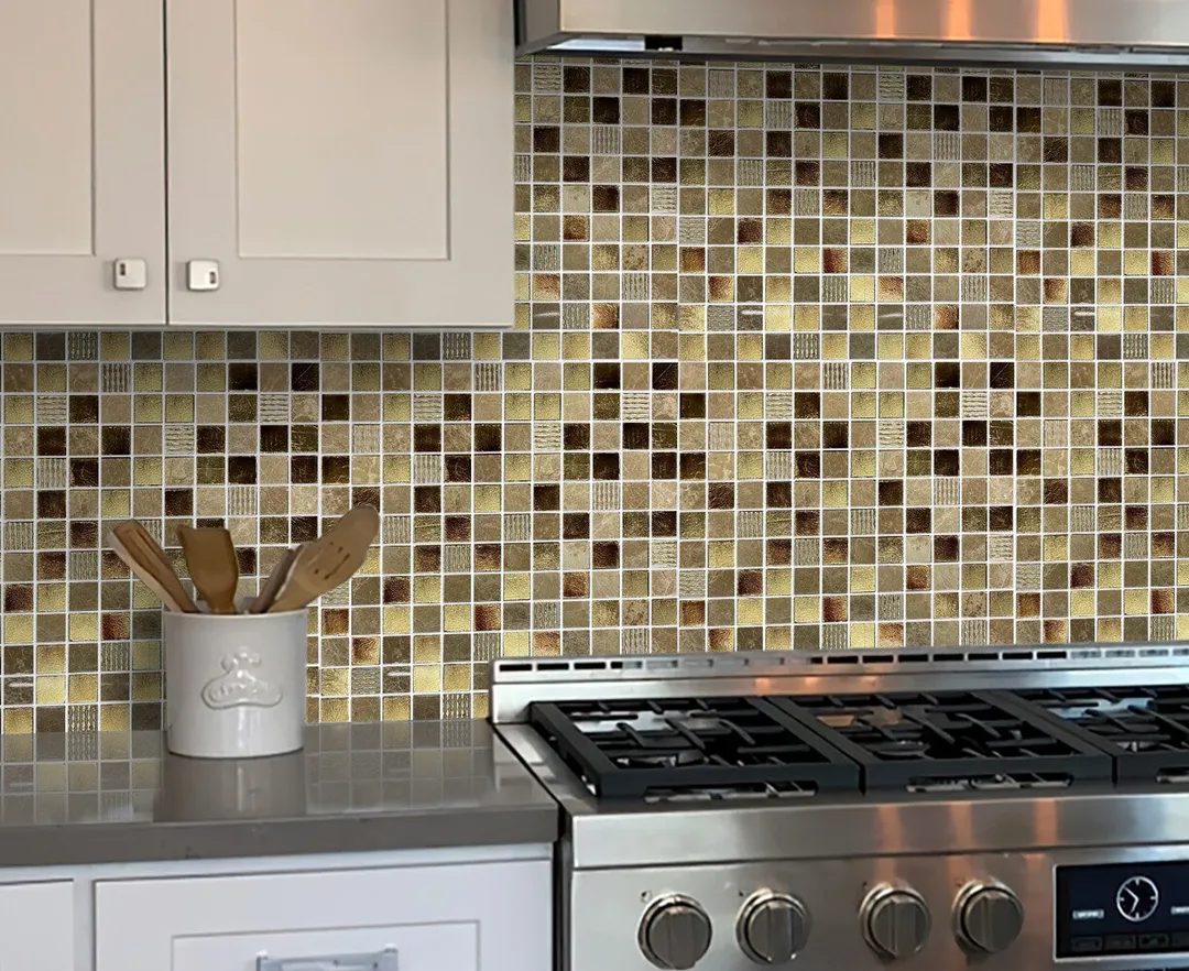 Apollo Tile (Sample) Wall Tile Square Chip Beige, Brown and Gold Beige 4-in x 4-in Polished Glass/Metal/Stone Marble Wall Tile, photo 2 of 2